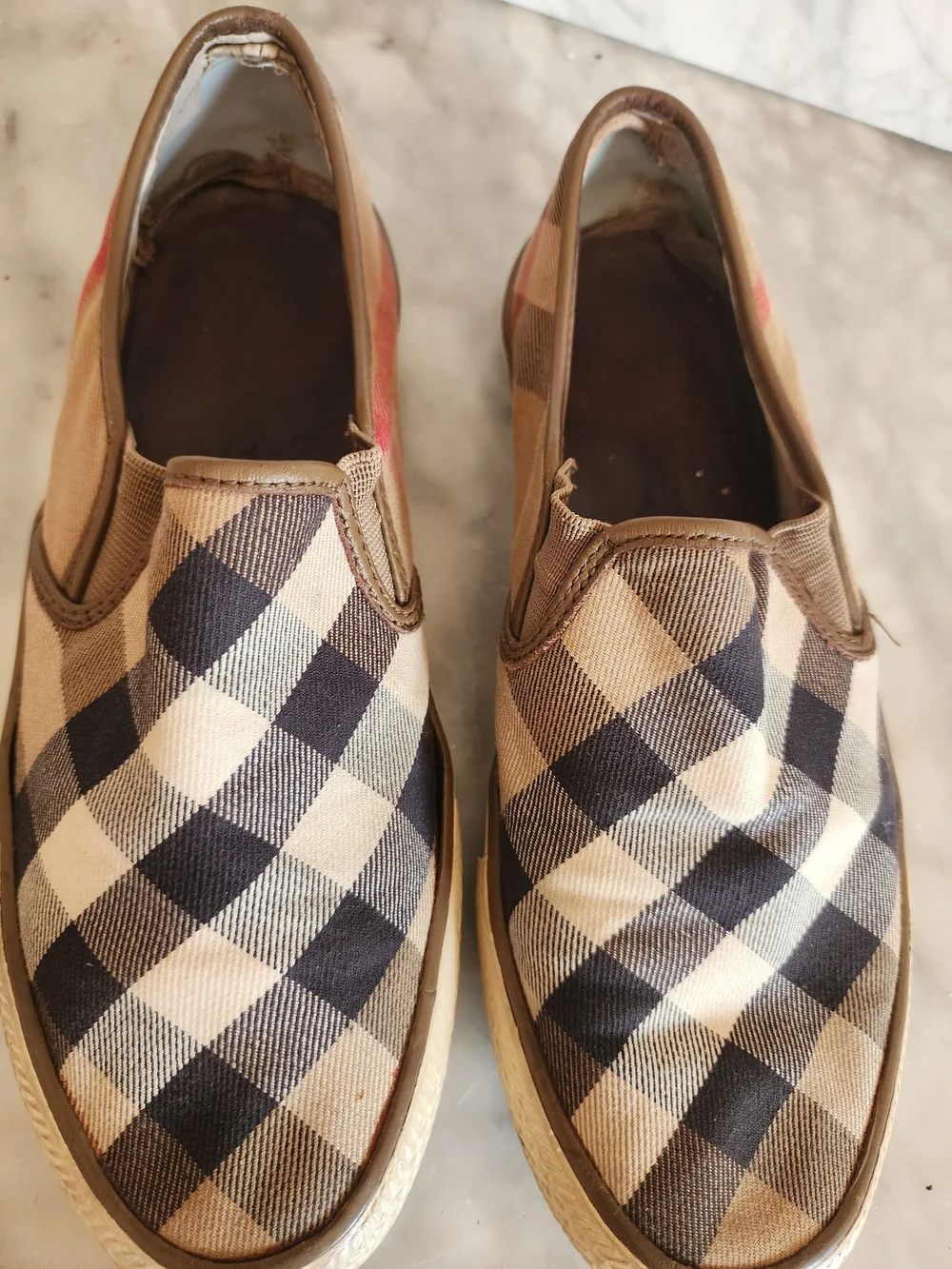 Burberry Plaid Slip-On Canvas Men’s Shoes - Brown/Black